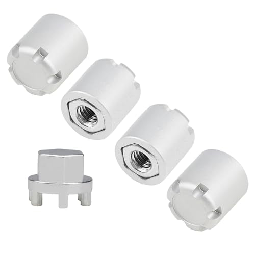 4PCS RC M4 Wheel Hex Nuts with Tools,CNC Aluminum RC Car Dustproof Wheel Rim Center Cap Hub Suit for TRX4 Axial SCX10 Redcar D90 Tamiya Etc 1/10 RC Crawler Car Upgrades (Silver) - color: Silver