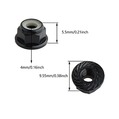 8PCS Flange M4 Lock Nuts Serrated Nylon Self-Tightening Aluminum M4 Wheel Hardware for Axial HPI TLR ECX Model RC Car Vehicles Upgraded Replacement Parts (Black) - color: Black