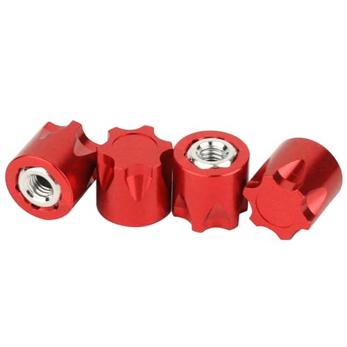 4PCS Aluminium Wheel Rim Center Cap M4 Nuts with Tool for 1/10 RC Crawler Axial SCX10 90046 TRX4 TRX6 Tamiya Recat RC Crawler Upgrades，Star Shape (red) - color: Red