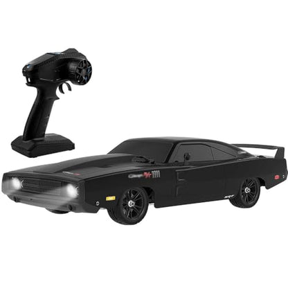 RC Drift Car 1/10 70KM/H Hobby Grade Racing Car Brushless 2.4G Full Proportional Retro Flat On-Road Racing LED Searchlight RC Vehicle 4WD ESC Metal Chassis ESP Gyro Truck for Adult (Black) - color: Black