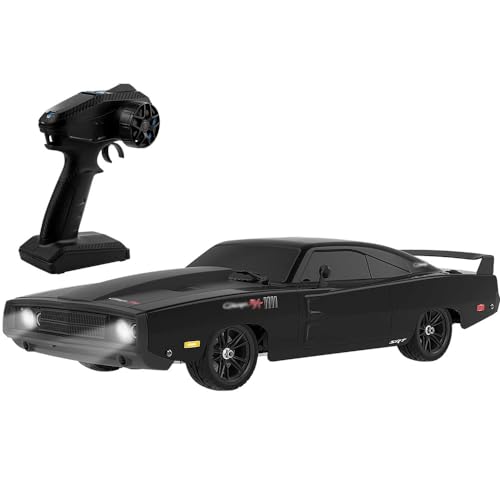 RC Drift Car 1/10 70KM/H Hobby Grade Racing Car Brushless 2.4G Full Proportional Retro Flat On-Road Racing LED Searchlight RC Vehicle 4WD ESC Metal Chassis ESP Gyro Truck for Adult (Black) - color: Black