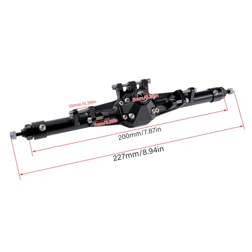 CNC Aluminum Rear Axle Assembly for 1/10 RC Crawler, Metal Axle Housing Upgrade Part for H10 RC Crawler (Black/Silver) (Black) - color: Black