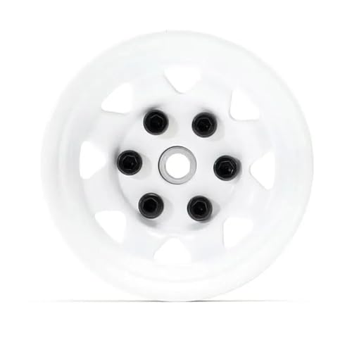 4PCS 1.55 inch Metal Beadlock Wheel Hub RC Car Aluminum Alloy Wheel Rim Compatible with 1/10 RC Crawler Car Model D90 TF2 Tamiya CC01 CC02 LC70 LC80 (White) - color: White
