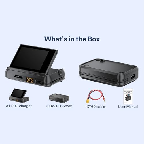 EV-Peak A1PRO LiPo Battery Charger, 200W 10A RC Balance Charger/Discharger with Touch Screen for 1S-6S LiPo, LiHV, LiIon, Life, NiMH, NiCd and Pb Batteries for FPV,RC Car,Drone