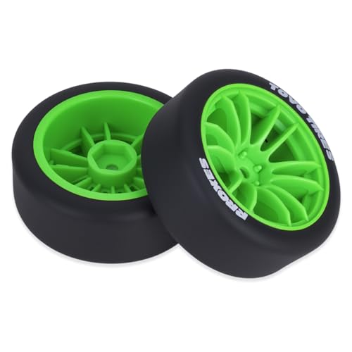 AMK 1/10 RC Drift Wheels & Tires Set, Hard Plastic Drift Tires with 12mm Hex Wheels, Complete 4-Pack for On-Road RC Drift Cars, Fits Tamiya TT01 TT02 XV01, Kyosho, HPI, HSP (Green) - color: Green