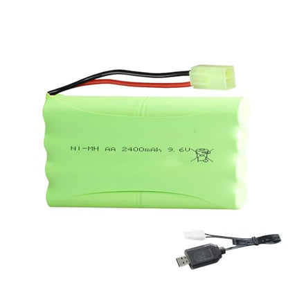 9.6V 2400mAh NI-MH Battery Pack RC Replacement Rechargeable AA Battery Pack with Tamiya USB Charger Cable for Toys,Drone,Remote Control Car Accessory