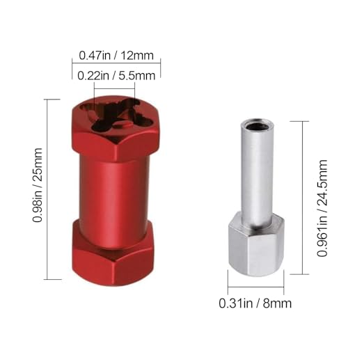 4-Pack HobbyPark RC Wheel Spacers 12mm Hex Drive Hubs Combiner Coupler Aluminum 25mm Offset Extension for 1/10 RC Crawler Car Parts (Red) - color: Red, size: 25mm Length