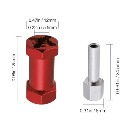 4-Pack HobbyPark RC Wheel Spacers 12mm Hex Drive Hubs Combiner Coupler Aluminum 25mm Offset Extension for 1/10 RC Crawler Car Parts (Red) - color: Red, size: 25mm Length
