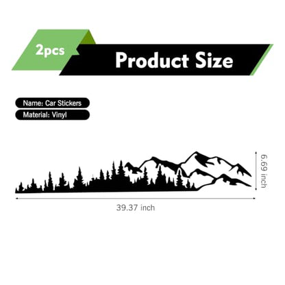 2PCS Car Mountain Tree Forest Decals, 39.3" x 6.7" Mountain Tree Graphic Sticker Car Side Door Decal, Waterproof Bumper Sticker, Auto Body Decor Stickers for RV, SUV, Off-Road, Camper