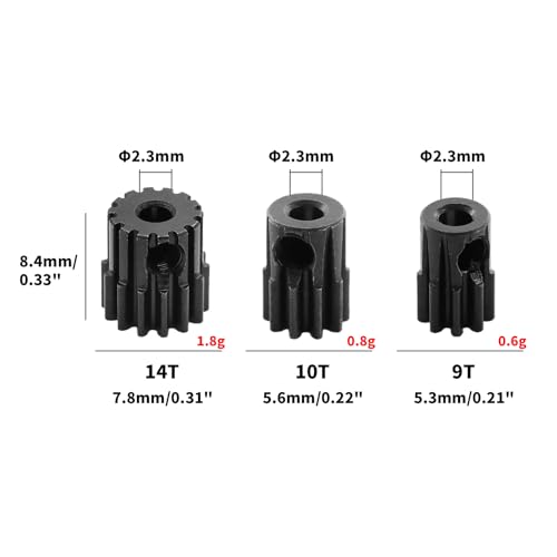 48DP 10T Metal Pinion, 2.3mm Shaft Bore Gear for 1/16 1/18 RC Car | CNC Hardened Steel Gear, Metal Motor Gear for 2.3mm Shaft Motor, 1/16 1/18 RC Car Metal Gear Upgrade Part 4Pcs