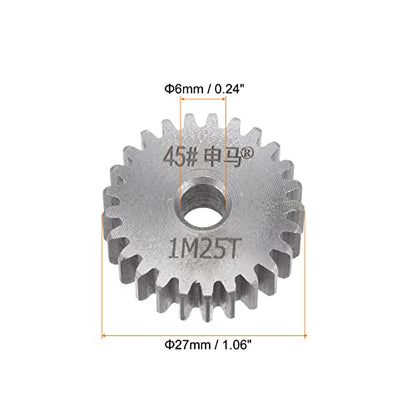 HARFINGTON Straight Spur Gear 6mm Bore 25T Mod-1 Hardened 45# Steel Spur Diff Differential Motor Gear RC Car Replacement Parts - style: 25T