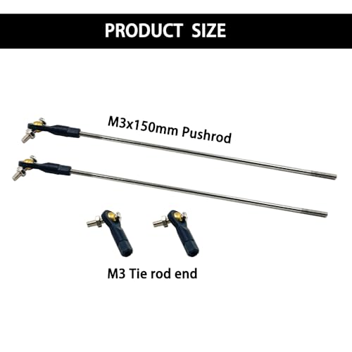 2PCS RC Boat Pushrod Set Lever Steering Linkage Tie Rod End Ball Head Joint End with Linkage Rod Pushrod for RC Boat Ship Airplane Helicopter Parts (M3 Tie Rod End, M3x150mm Pushrod)