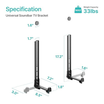 Soundbar TV Mount,33lbs Capacity,Compatible with Depth from 1.6" to 7.2" | Anti-Vibration Pads to Reduce Vibration,Soundbar Mount under TV,Easy Installation