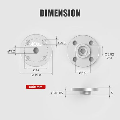 AGFRC 25T Round AL7075 Servo Horn for 1/10 1/8 RC Cars (HSO07) | CNC Machined AL7075, 19.8mm Diameter, 25T spline (φ5.92mm), Fits Standard & Low Profile Servos