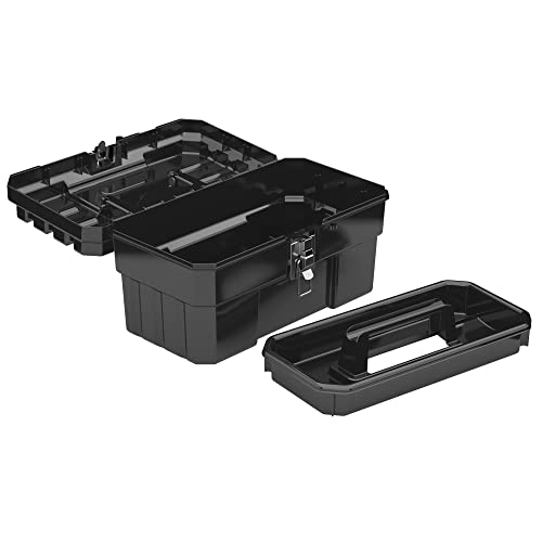 Akro-Mils 14" Plastic Toolbox with Removable Tray,Steel Latch & Padlock Eye,Industrial-Grade Tool Box for Tools,Crafts,First Aid & Hobby Supplies, 14"x8"x8",Made in USA, Black (09514) (Pack of 6) - color: Black, size: 6-Pack
