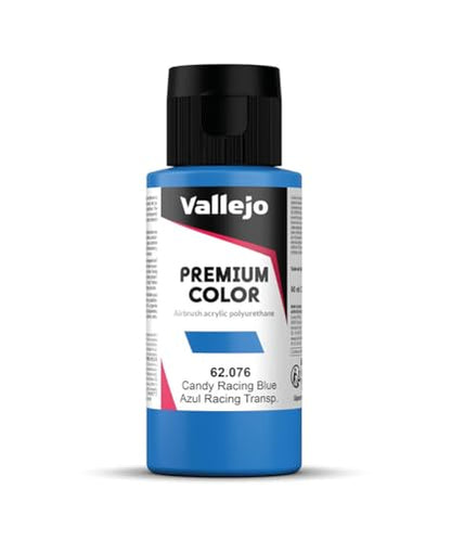 Vallejo - Premium Color RC Candy Racing Blue 2.02 Fl.Oz. (60 ml) for Airbrushing, Acrylic-Polyurethane Hybrid Resin of Great Resistance Paint for Model and Hobby Use - style: Candy Racing Blue