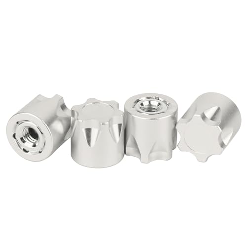 4PCS Aluminium Wheel Rim Center Cap M4 Nuts with Tool for 1/10 RC Crawler Axial SCX10 90046 TRX4 TRX6 Tamiya Recat RC Crawler Upgrades，Star Shape (Silver) - color: Silver