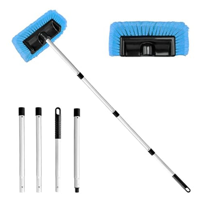 62.7" Car Wash Brush with Long Handle, Scratch-Free Washing Brushes with Five-Sided Soft Bristles, Adjustable Cleaning Brush Wash Mop Kit for RV Truck SUV House Siding (Blue)