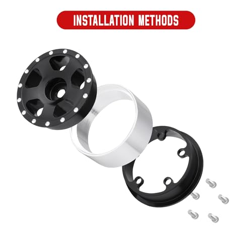 HobbyPark Aluminum 1.0 Beadlock Wheels 7mm Wheel Hex 3mm Axle Hole for AX24 SCX24 FCX24 Enduro24 1/24 RC Crawler Car, Set of 4