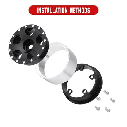 HobbyPark Aluminum 1.0 Beadlock Wheels 7mm Wheel Hex 3mm Axle Hole for AX24 SCX24 FCX24 Enduro24 1/24 RC Crawler Car, Set of 4
