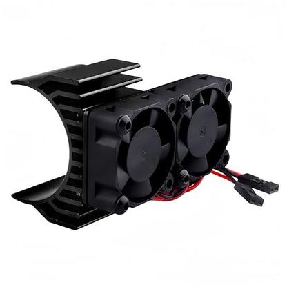 RC Motor Fan Radiator Aluminum Heat Sink Twin Cooling Fan for 1/10 RC Car 540/550 Track HSP HPI Wltoys Himoto Tamiya (Black)