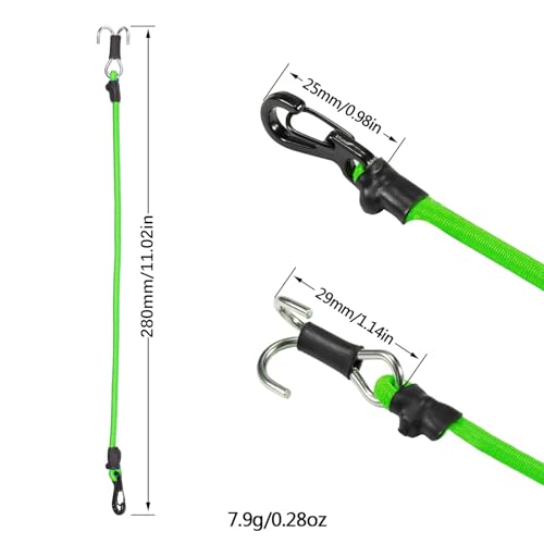 2pcs 280mm Elastic Strap Escape Rope Kinetic Winch Strap with Rescue Trailer Hook for 1/18 1/24 RC Crawler Car TRX4M High Trail SCX24 FCX24 (Green) - color: Green
