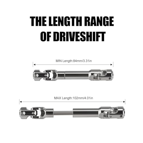 2pcs Aluminium Universal Drive Shaft Upgrades Accessories for 1/10 RC Crawler SCX10 II Wraith TRX4 TRX6 Silver Axial Constant Velocity Drive Upgrades Parts (84-102mm)