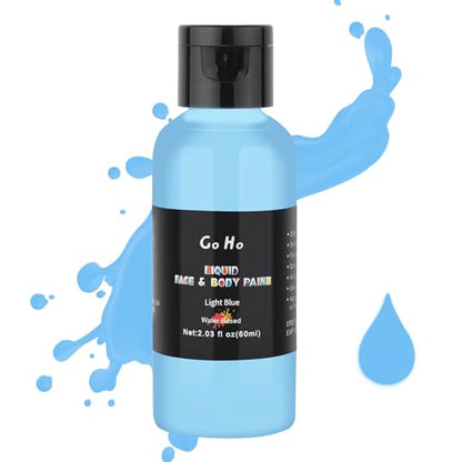 Go Ho Light Blue Face Body Paint(2.1 oz),Water Based Liquid Face Paint and Body Paint for Airbrush Makeup Special FX, Cosplay, and Halloween Costumes Makeup - color: Light Blue
