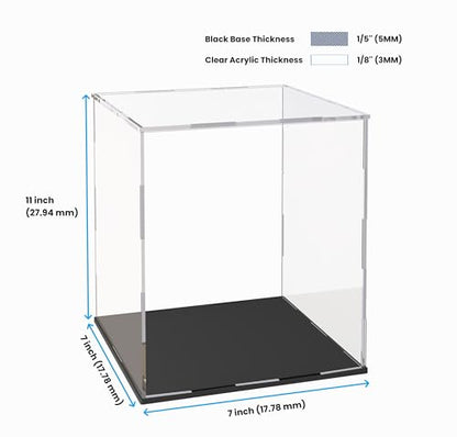 Acrylic Display Case for Collectibles and Toys, Versatile Clear Acrylic Display Box with Black Base for Action Figures and Trophy, 7x7x11-inch - size: 7"L x 7"W x 11"H