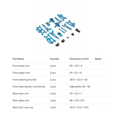 Industrial Vehicle Rc Car Upgrade Kit Aluminum Arms Steering Cups Rear Hubs Adjustable Turnbuckles Shock Absorption Set Suitable for 1/14 Scale Models, Sky Blue - color: Sky Blue