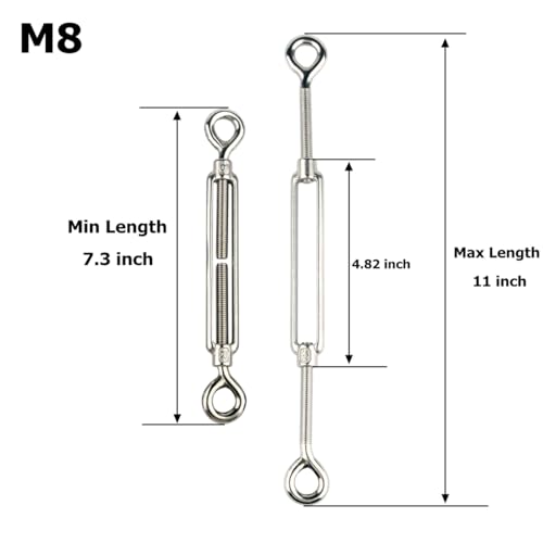 10Pcs M8 Eye & Eye Turnbuckle Heavy Duty Tensioner Adjustable Shade Sail Hardware for Tightening Up Metal Cable Wire 5/16" - style: M8 Eye & Eye