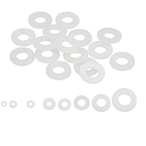 LGEGE Clear Pack of 480 White Nylon Flat Washer Assortment Shim Kit for M2 M2.5 M3 M4 M5 M6 M8 M10 Screw Bolt, Round Insulation Spacer