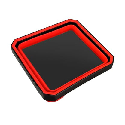 Collapsible Magnetic Parts Tray Set, Silicone Foldable Square Tool Bowls for Screw, Nuts & Small Metal Parts, Dual-Sided Magnet Base Auto Tool Organizer, Universal for Vehicles (Red) - color: Red