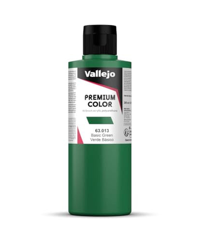 Vallejo - Premium Color Basic Green 6.76 Fl.Oz. (200 ml) Matte Finish for Airbrushing, Acrylic-Polyurethane Hybrid Resin of Great Resistance Paint, RC, Model and Hobby Use - style: Basic Green
