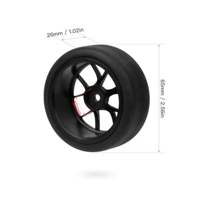 1/10 On-Road RC Car Wheel Rims & Rubber Tire 12mm Hex for Traxxas Nitro 4-Tec 2.0 Tamiya TT-01 / TT-02 HSP HPI (Black) - color: Black