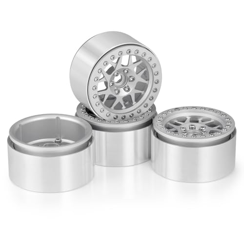 MOHERO 2.2 inches RC Beadlock Wheels/Rims for 1/10 Scale Rc Crawler Car Wraith 90018 Pack of 4 (Silver) - color: Silver