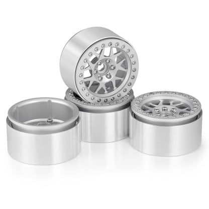 MOHERO 2.2 inches RC Beadlock Wheels/Rims for 1/10 Scale Rc Crawler Car Wraith 90018 Pack of 4 (Silver) - color: Silver