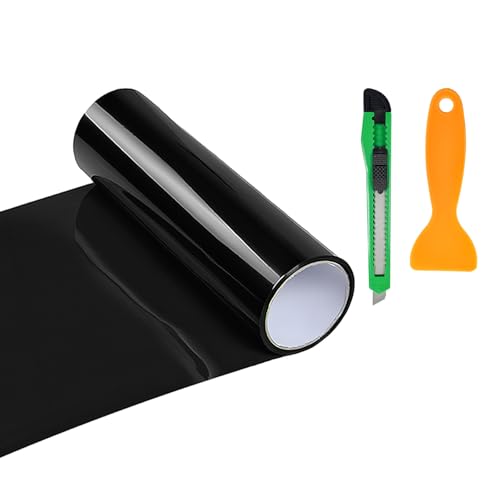 Car Headlight Vinyl Film, 48"×11.8" Self-Adhesive Car Headlight Tint Sticker with Squeegee & Cutter, Waterproof Wrap Film Roll for Vehicle Headlights Taillights Fog Lights (Drak Black) - color: Drak Black