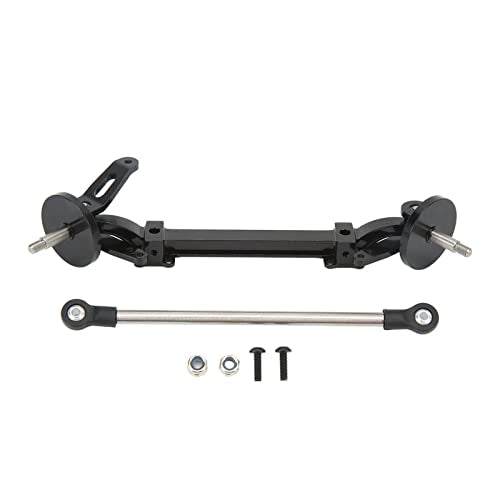 Aluminum Alloy Front Axle and Steering Link Rod Set, Heavy Duty Metal RC Front Steering Axle Kit with Linkage for 1/14 RC Unpowered Tractor Truck (Black) - color: Black