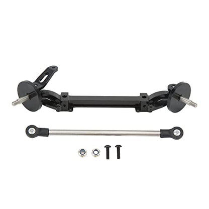 Aluminum Alloy Front Axle and Steering Link Rod Set, Heavy Duty Metal RC Front Steering Axle Kit with Linkage for 1/14 RC Unpowered Tractor Truck (Black) - color: Black