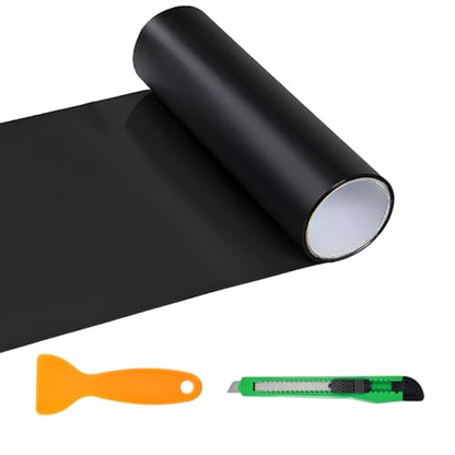 Sun Walker Car Light Tint Film, 12 x 48 Inch Waterproof Taillight Wrap Film Roll with Squeegee & Cutter, Self-Adhesive Vinyl Sticker Sheet Roll for Headlights Fog Lights Tail Lights (Matte Black) - color: Matte Black