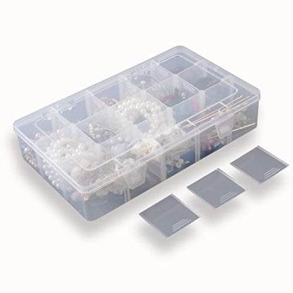 2 Pack Plastic Small Crafts Storage Boxes with Adjustable Dividers (15 Grid) - size: 15 Grid