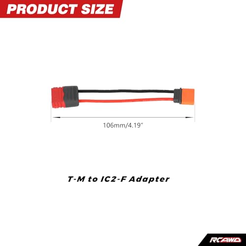 RCAWD IC2 Male to Female T Plug Female Male Female Adapter Connector with IC2 Male and IC2 Female Replacement for RC Car Battery
