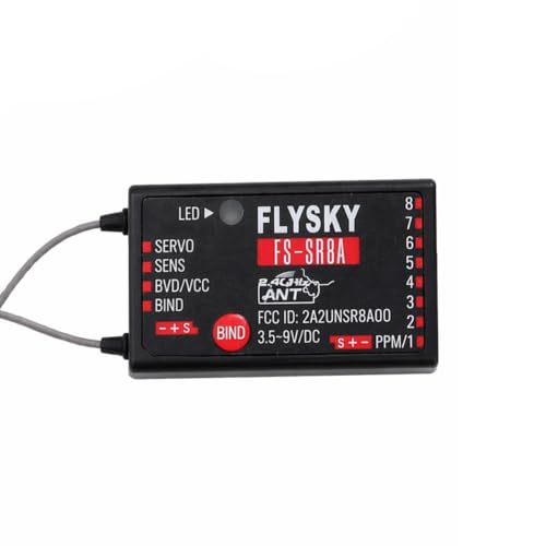Hylukono Flysky FS-SR8A 8CH Receiver with Dual Antenna, 2.4GHz ANT Remote Control Receiver Protocol for FS-ST8 RC Transmitter Remote Control Airplanes, Helicopters, Cars, Boats, and Robotics