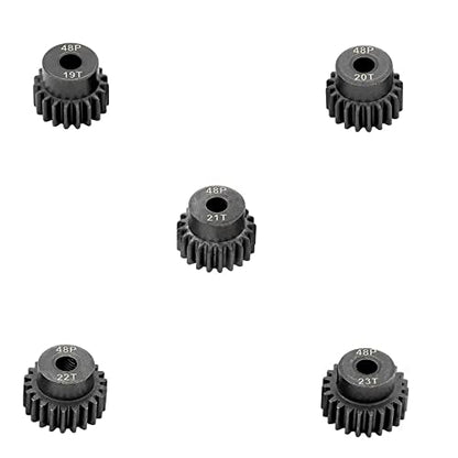 48P Hardened Steel Upgrade Pinion Gear Set: 19T 20T 21T 22T 23T fit 3.175mm (1/8-Inch) RC Motor Shaft (Work with Steel Spur Gear) for RC Cars, Set of 5