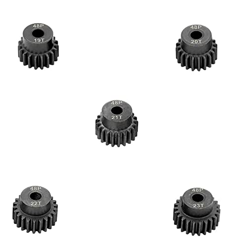 48P Hardened Steel Upgrade Pinion Gear Set: 19T 20T 21T 22T 23T fit 3.175mm (1/8-Inch) RC Motor Shaft (Work with Steel Spur Gear) for RC Cars, Set of 5