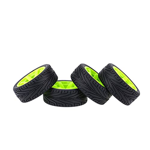 4PCS 1:10 RC Tires and Plastic Wheels Rims for 1/10 Scale On Road Touring Racing Drift Car HSP HPI Tamiya (Green) - color: Green
