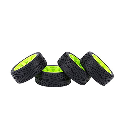 4PCS 1:10 RC Tires and Plastic Wheels Rims for 1/10 Scale On Road Touring Racing Drift Car HSP HPI Tamiya (Green) - color: Green