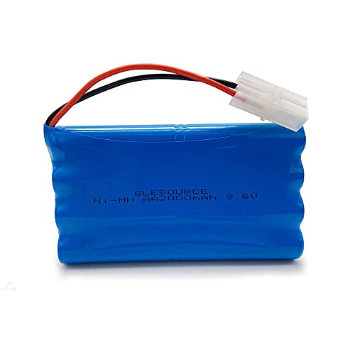 GLESOURCE(2 Pack 9.6V NiMH Battery Pack 2000mAh RC Battery with Standard Tamiya Connector for RC Car, Robots with (2PCS) USB Charging Cable