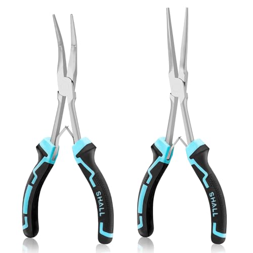 SHALL 7" Long Reach Needle Nose Pliers Set, 2PC Extra Long Nose & Bent Nose Pliers with Comfort Grip Handles, Non-Serrated Mini Pliers for Bending Wire, Jewelry Making, Crafts, Home Repair - size: 2PCS 7"